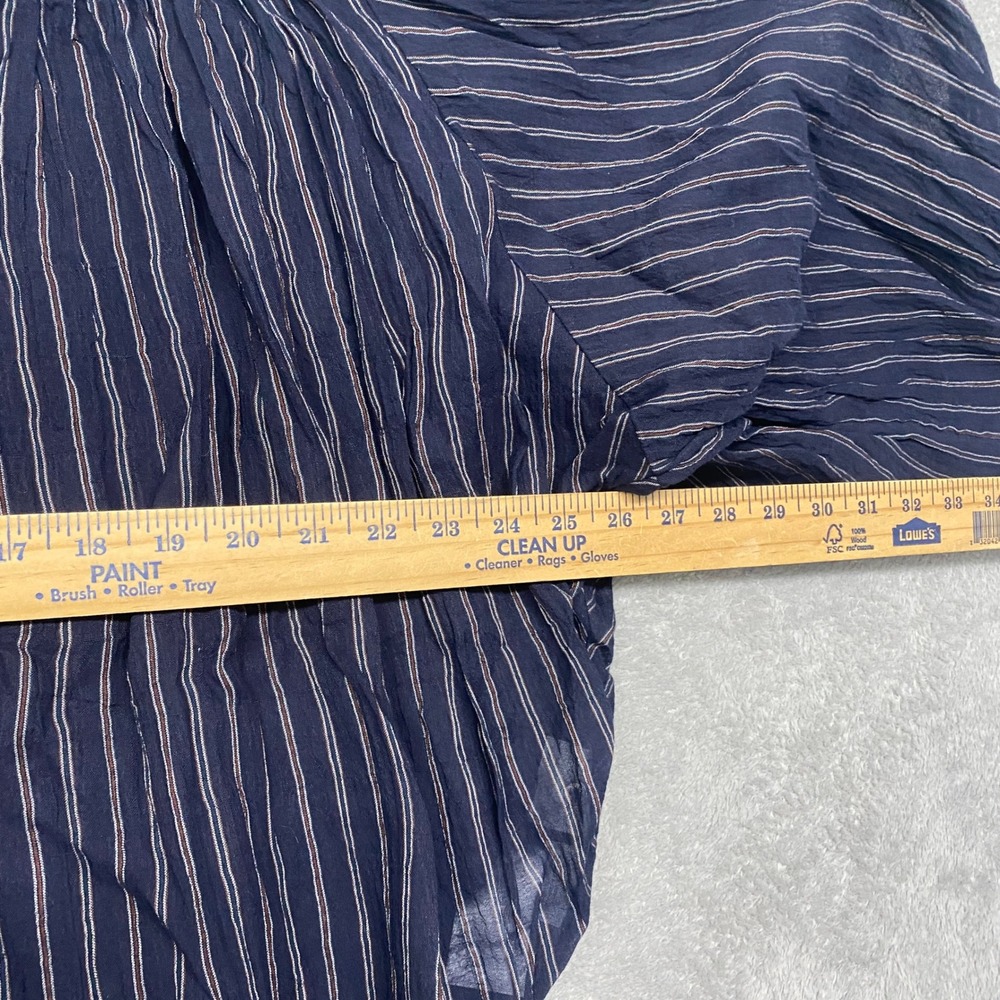 Madewell Top Womens XL Shirred Crewneck Button Up Dark Blue Red Stripe NZ423 - Picture 7 of 11